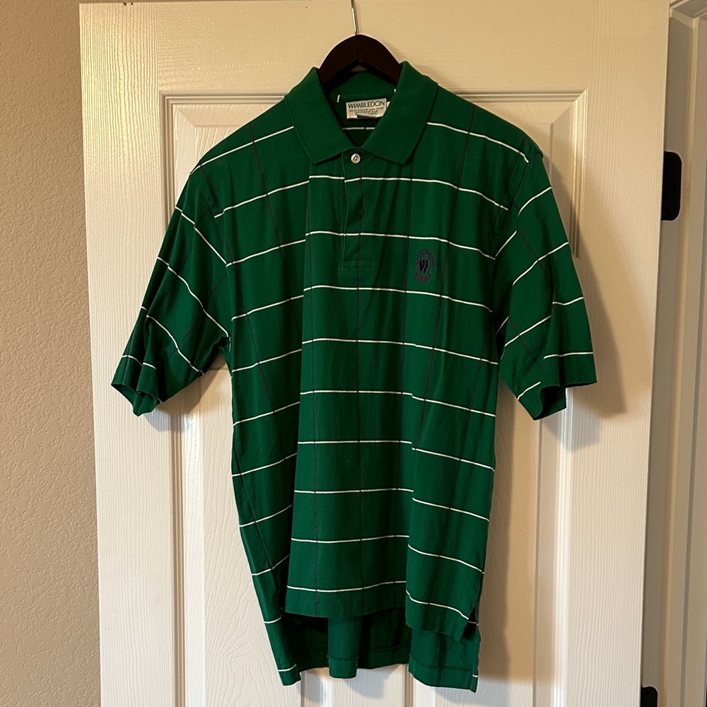 Wimbledon Green Striped Men's Polo Shirt